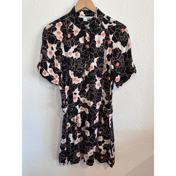 Diane von Furstenberg DVF Silk Floral Mini Dress Black Coral Size 6 - Picture 2 of 6
